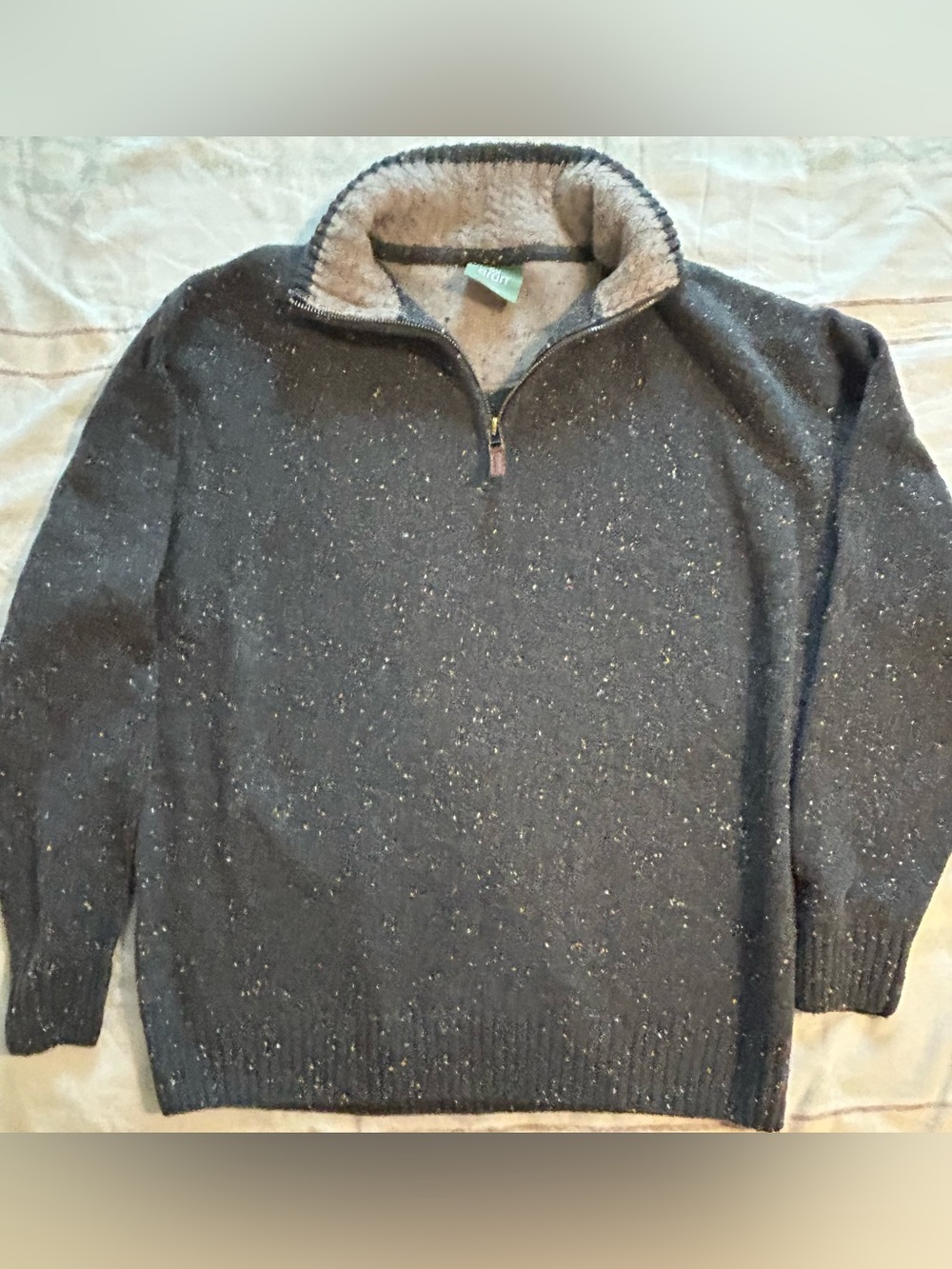 Aran Wollen Mills Men's Dark Gray Lambswool Flecked 1/4 Zip Sweater EUC L